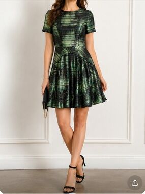 NWT Miri NY Couture Green Abstract Fit & Flare Party Dress Size 2